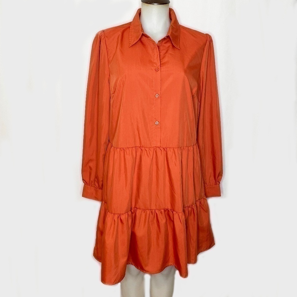 NWT Burnt Orange Tier Dress With Collar 💚🌻
